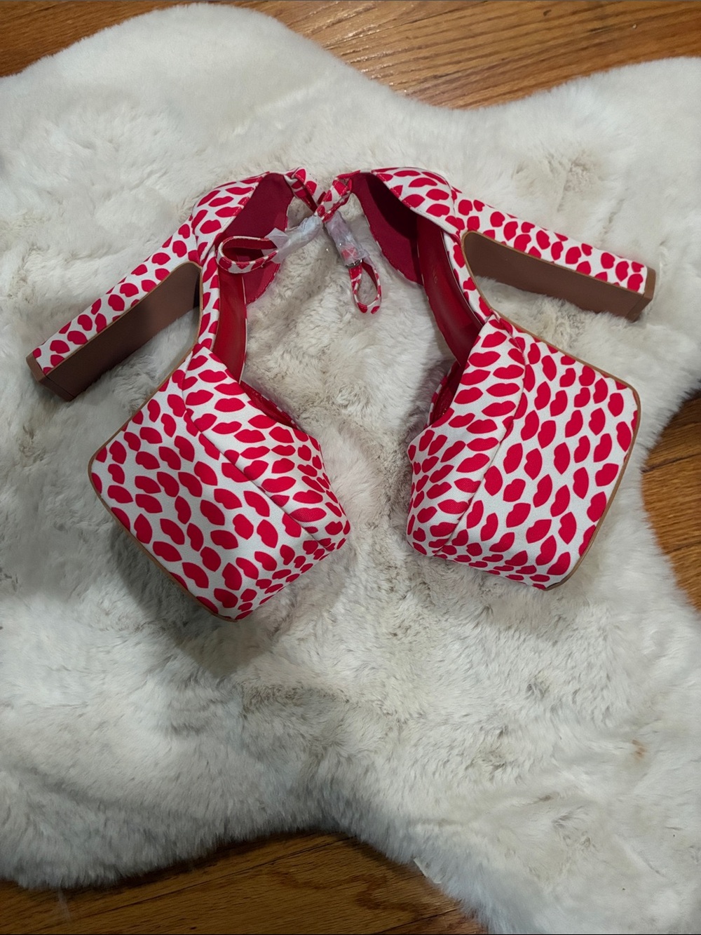 Bold Red Patterned Platform Heels for Women